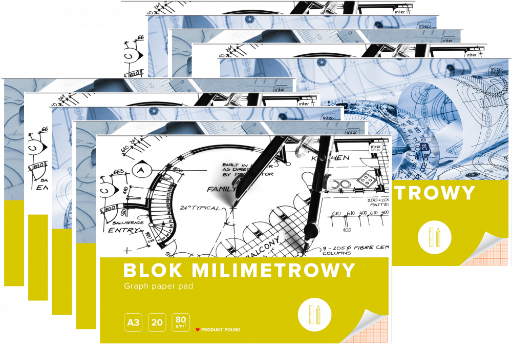 10x Blok milimetrowy Interdruk, A3, 20 kartek, mix wzorów