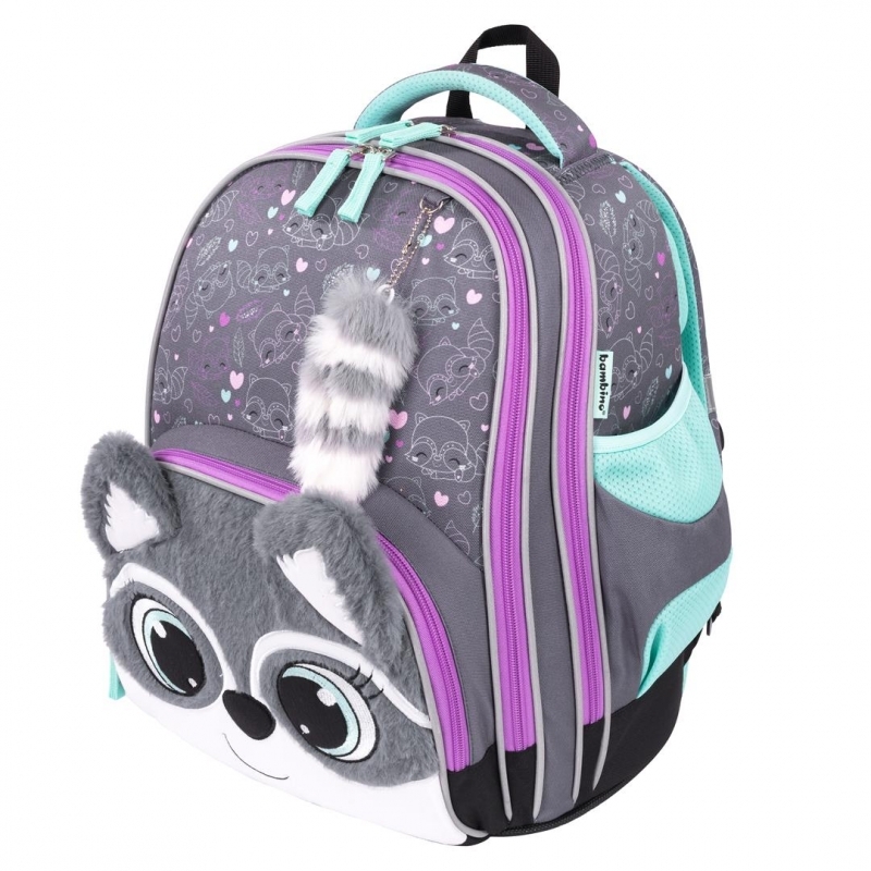 Plecak szkolny Bambino premium B8 Racoon, dwukomorowy, 22l, 37x31x20cm