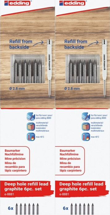 2x Wymienne wkłady edding e-8881, do ołówka e-8880, 6 sztuk, grafitowy, blister