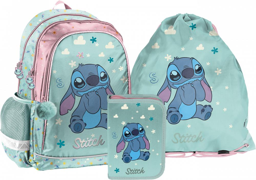 Zestaw: Plecak dwukomorowy + piórnik + worek na buty Paso Disney Stitch