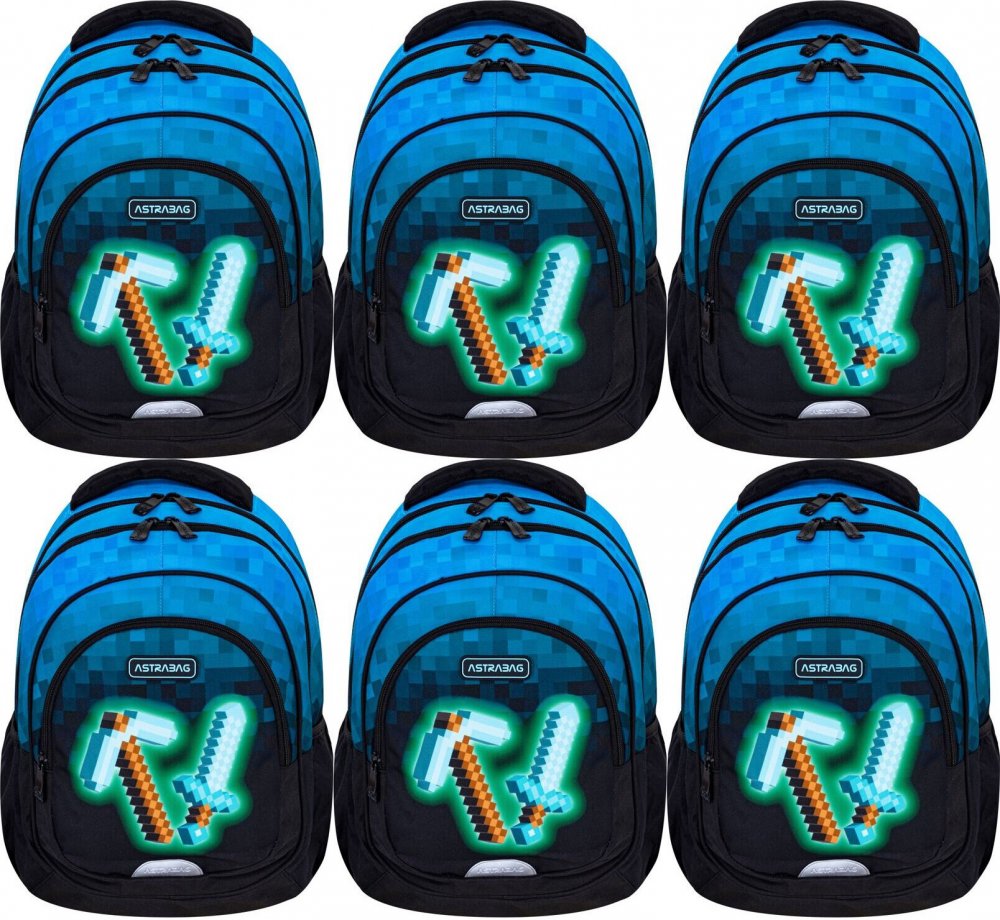 6x Plecak Astra Astrabag Blue Pixel AB330, trzykomorowy, 20l