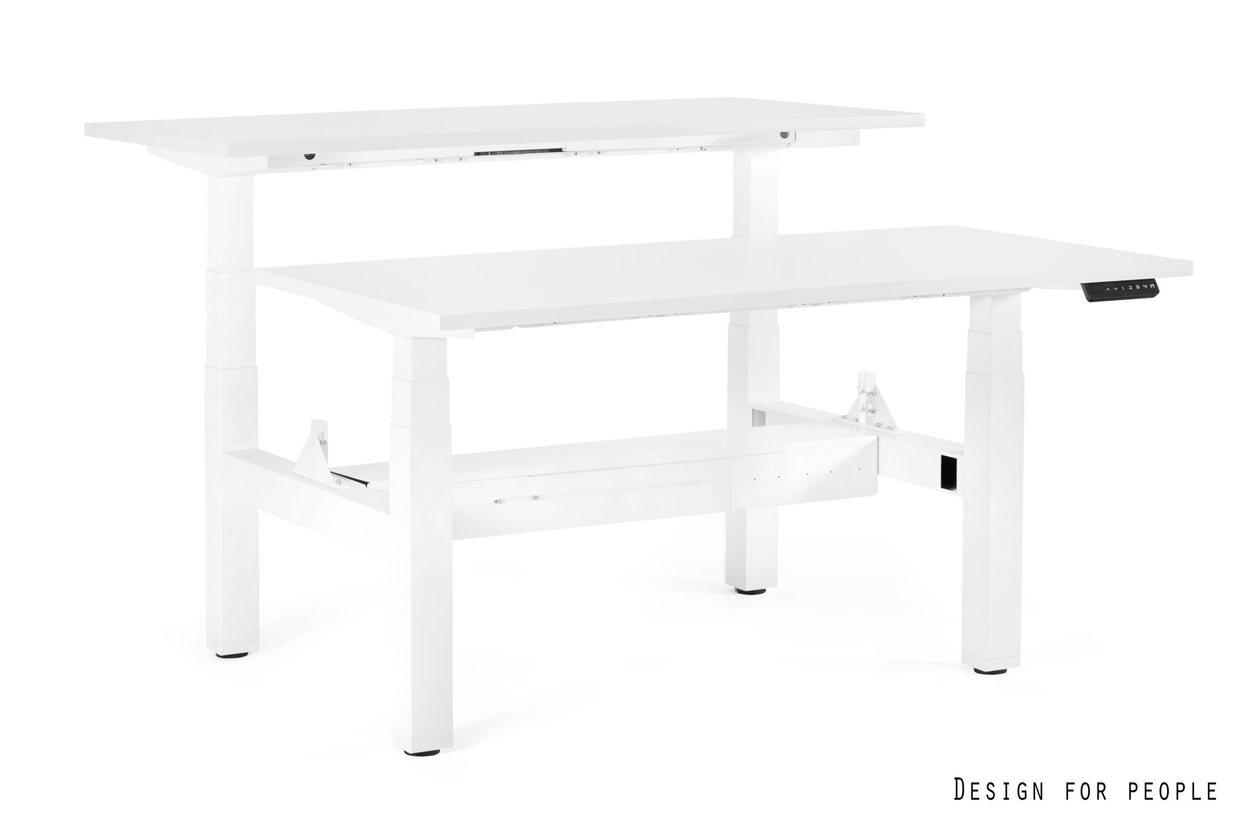 FIGHTER DOUBLE DESK podwójne biurko elektryczne, biały stelaż, blat 4 kolory