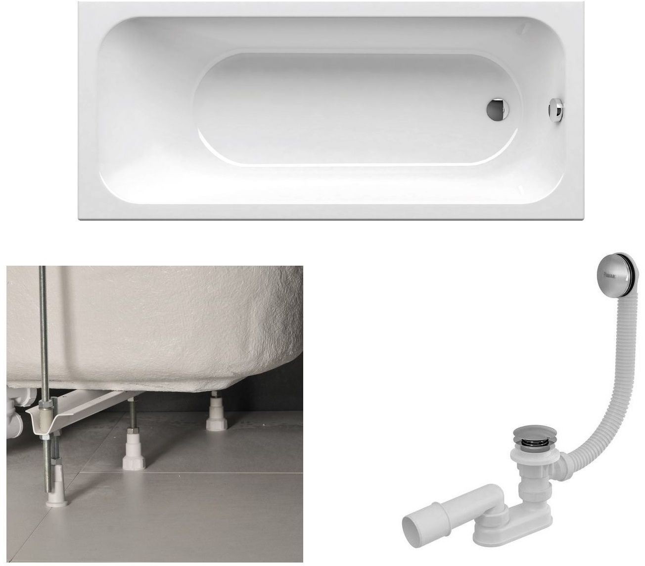 Ravak Chrome Slim wanna prostokątna 150x70 cm z syfonem i stelażem (C721300000, X01377, GPX2240015)