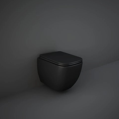 Rak Ceramics Feeling miska WC z deską wolnoopadającą wisząca bez kołnierza czarny mat METRFEEL5SET