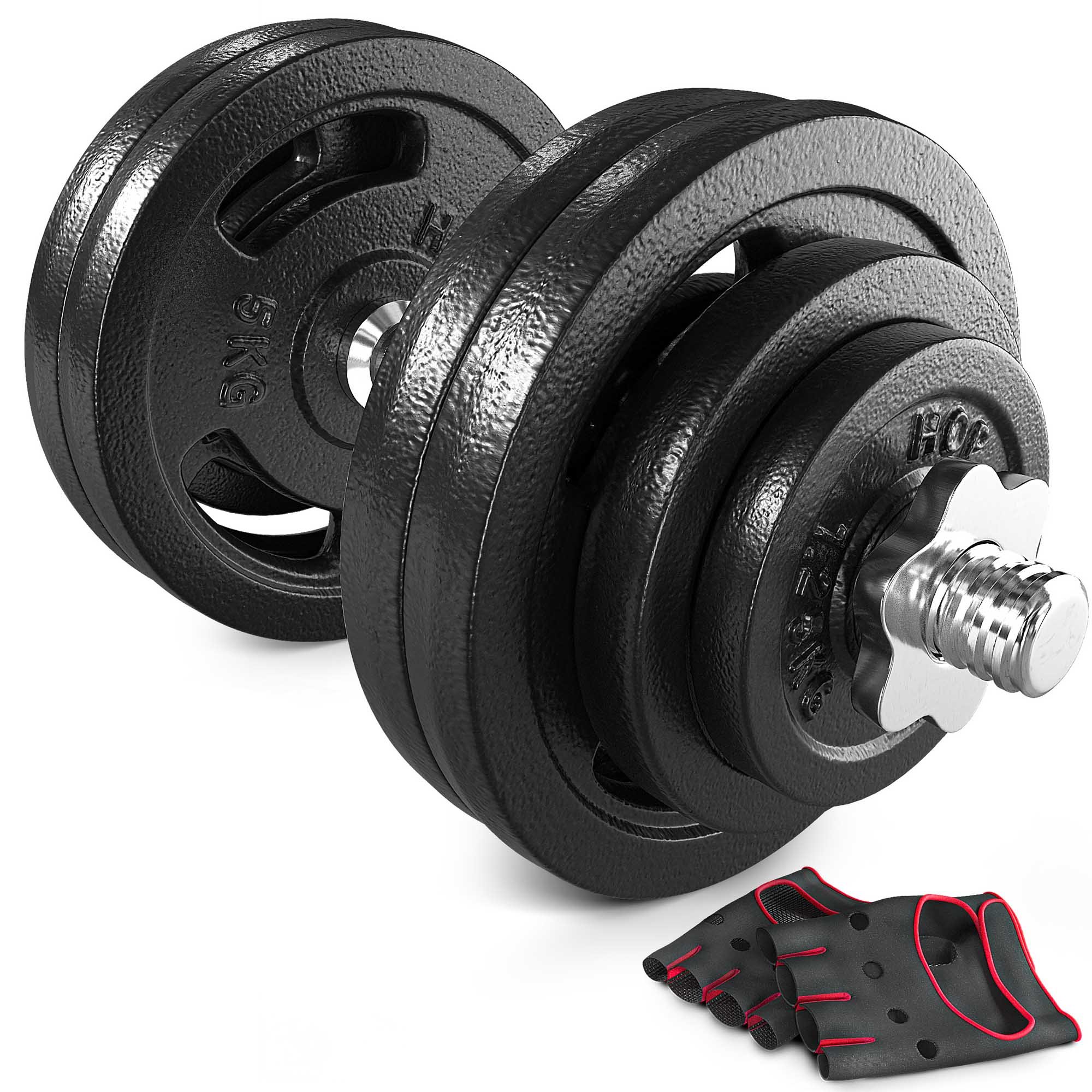 Hantla żeliwna strong Hop-Sport 1x30kg z rękawiczkami