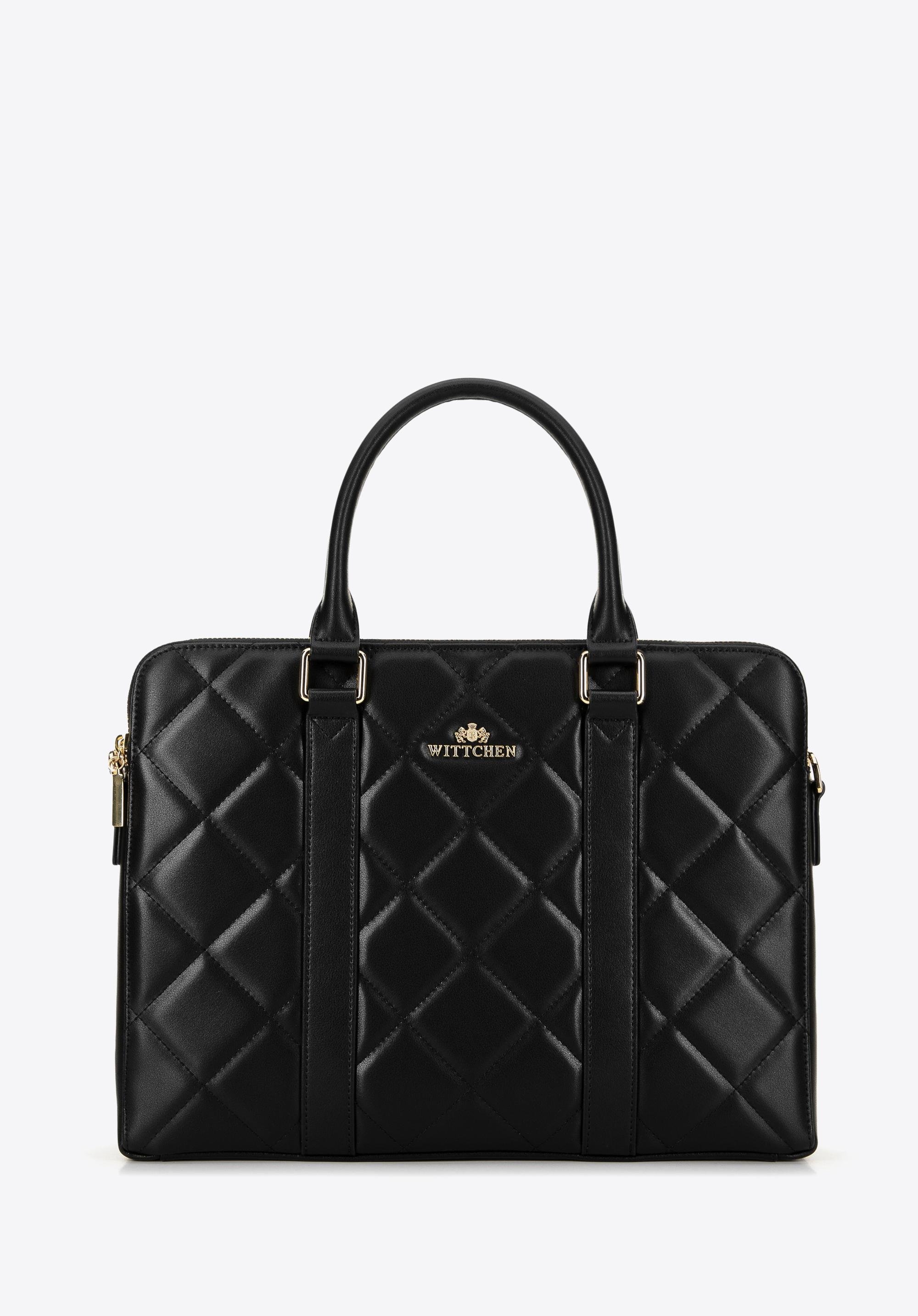 Damska torba na laptopa 15,6'' skórzana czarno - złota