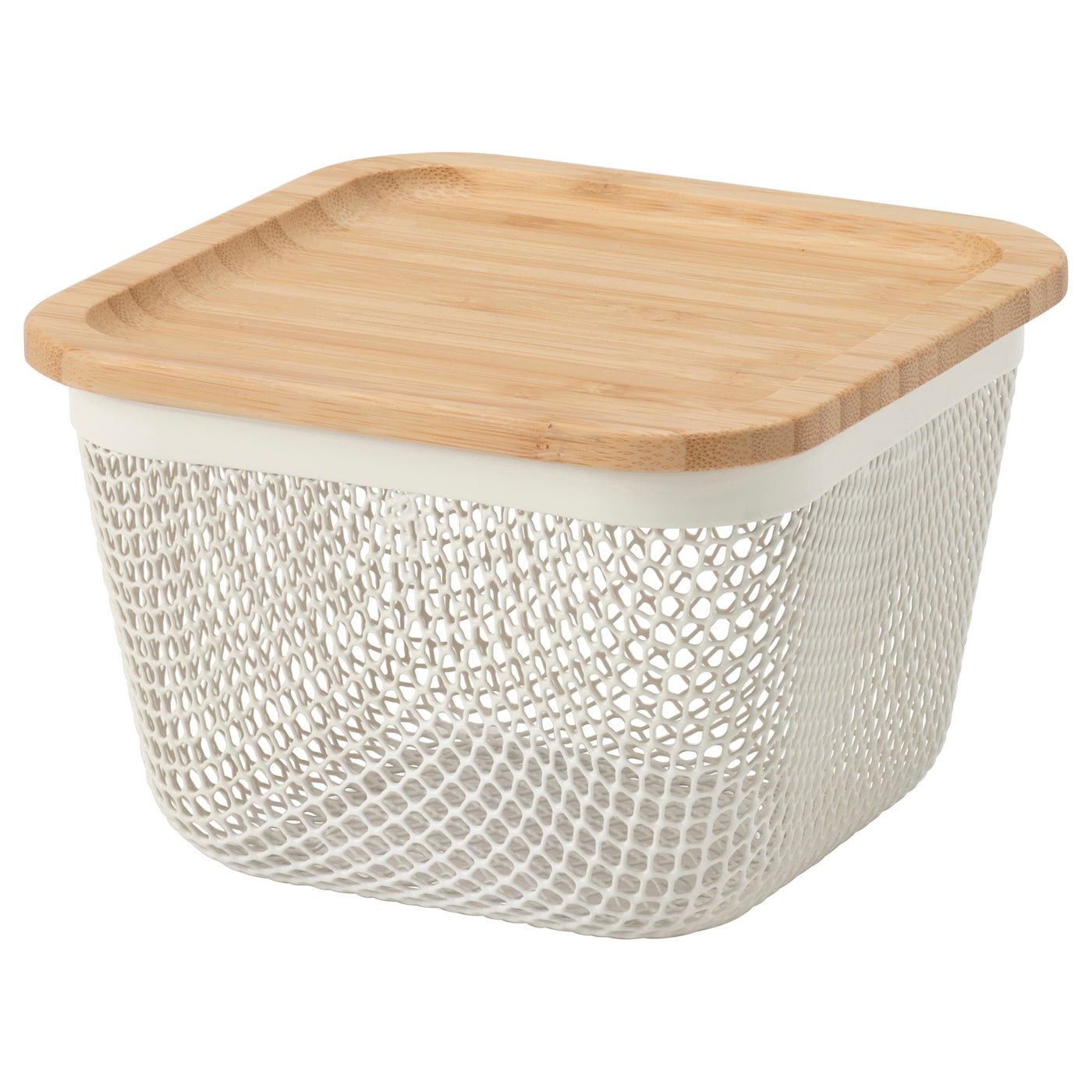 IKEA IKEA 365+ kosz na żywność z pokrywką, kwadrat metal/biały bambus, 15x15x11 cm