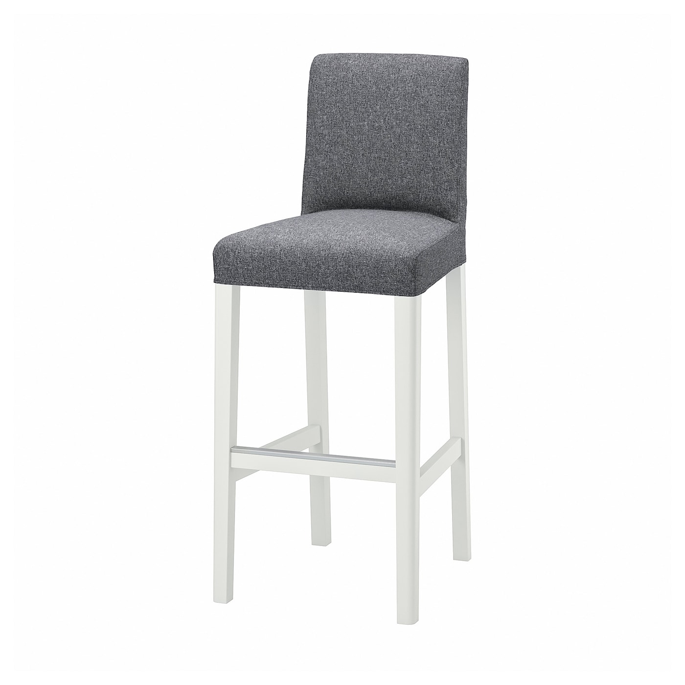 IKEA BERGMUND Stołek barowy z oparciem, biały/Gunnared średnioszary, 75 cm