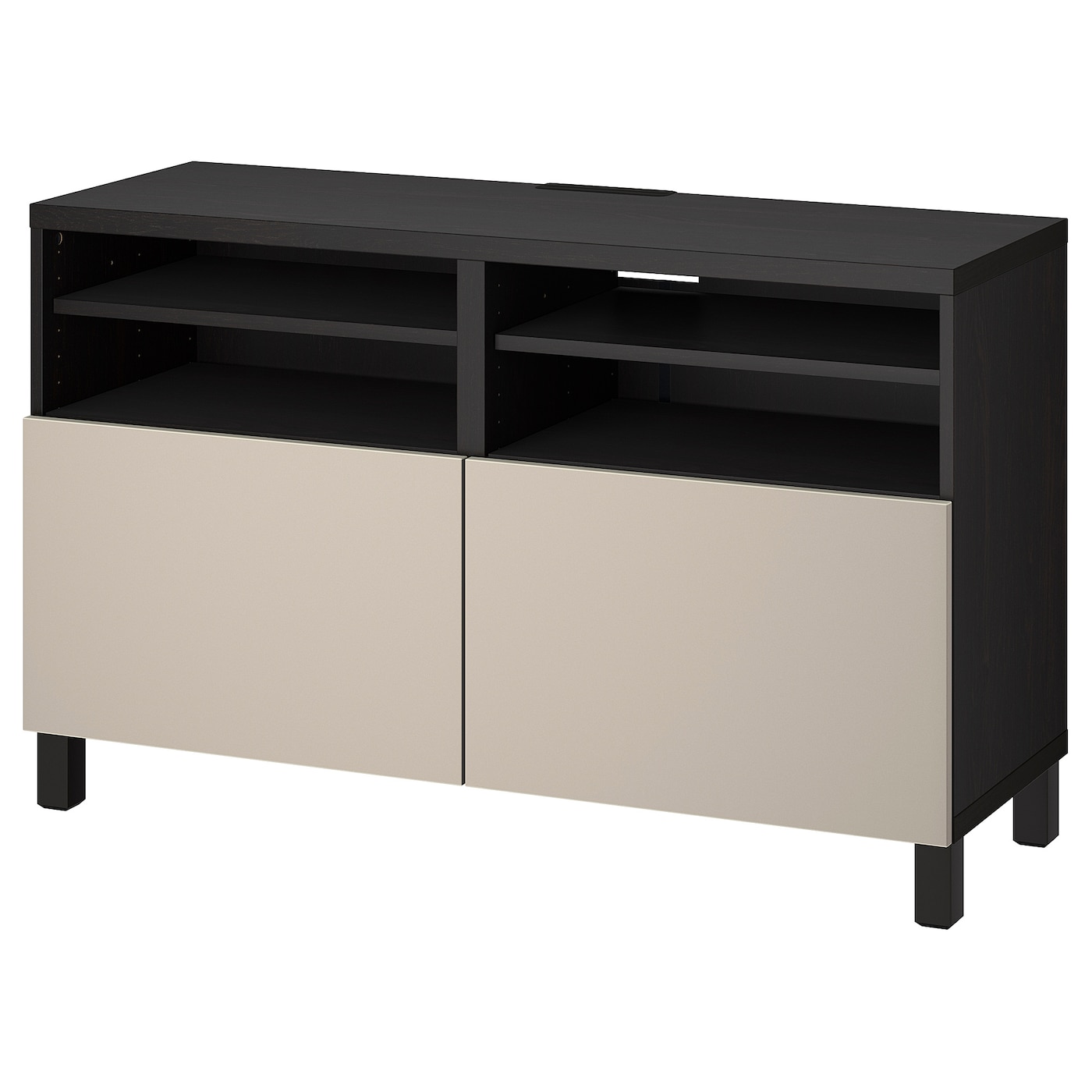 IKEA BESTÅ ława TV z drzwiami, czarnybrąz/Lappviken/Stubbarp jasnoszary/beżowy, 120x42x74 cm