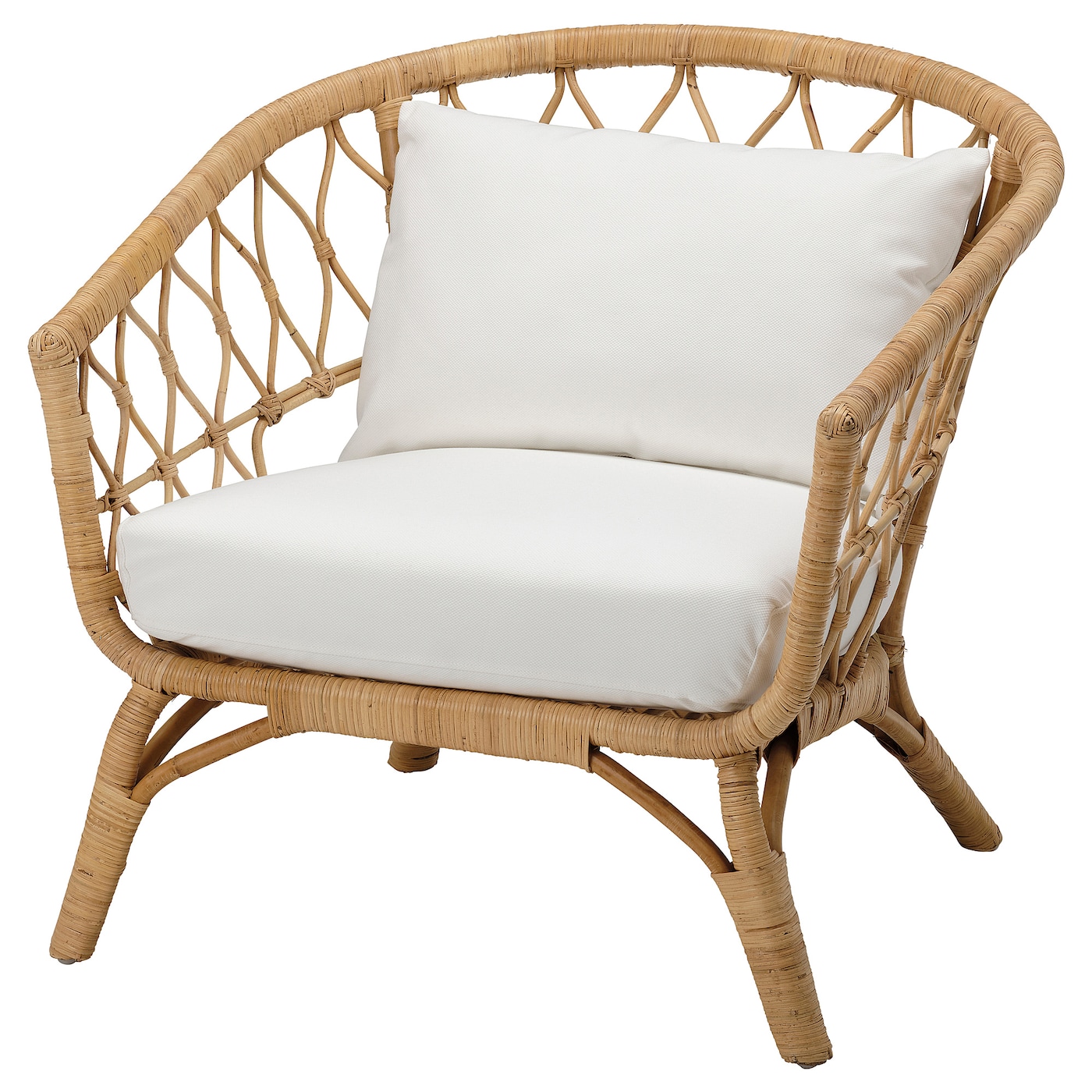 IKEA STOCKHOLM 2017 fotel z poduszką, rattan/Gräsbo biały, Szerokość: 87 cm