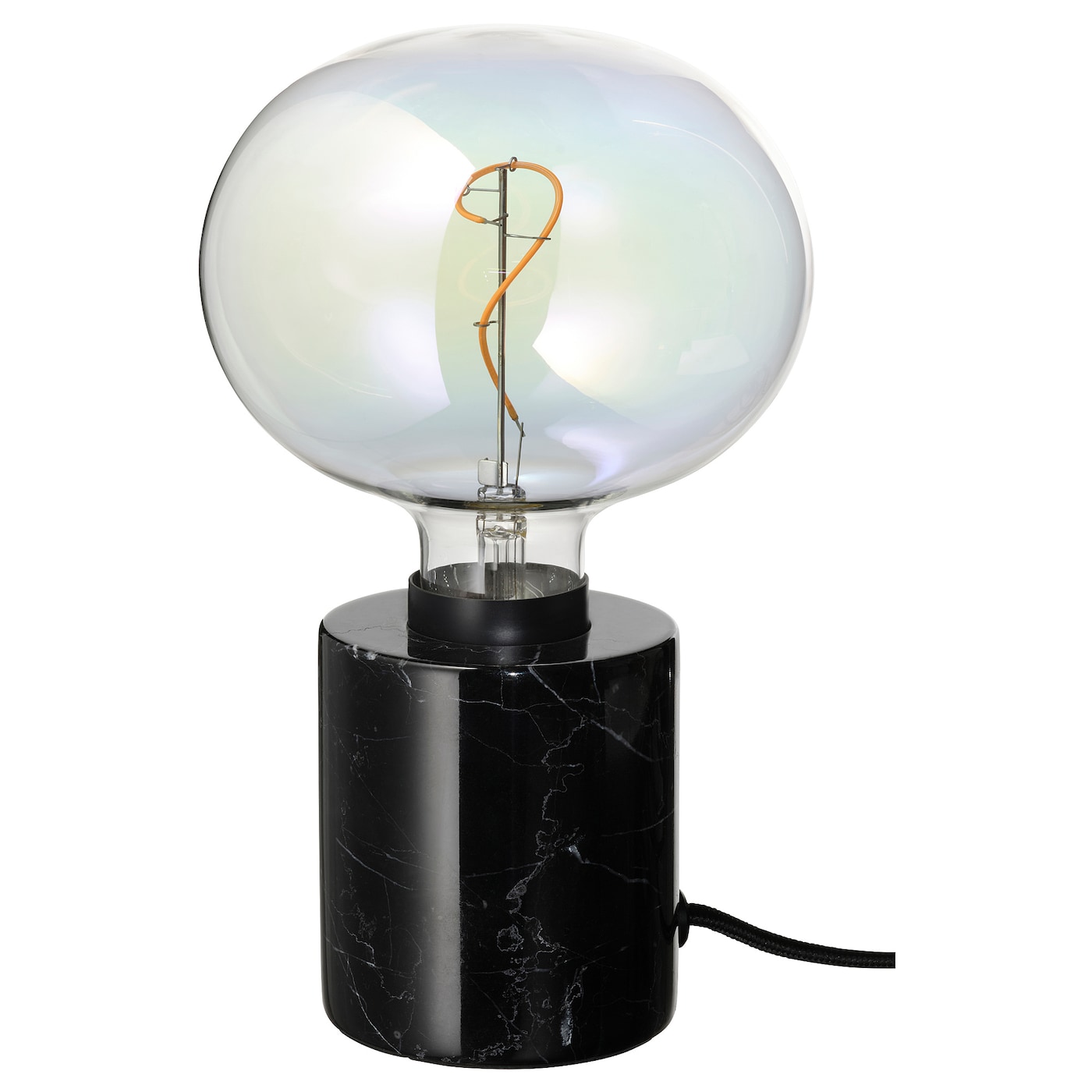 IKEA MARKFROST / MOLNART lampa stołowa z żarówką, marmur czarny/w kształcie elipsy wielobarwny