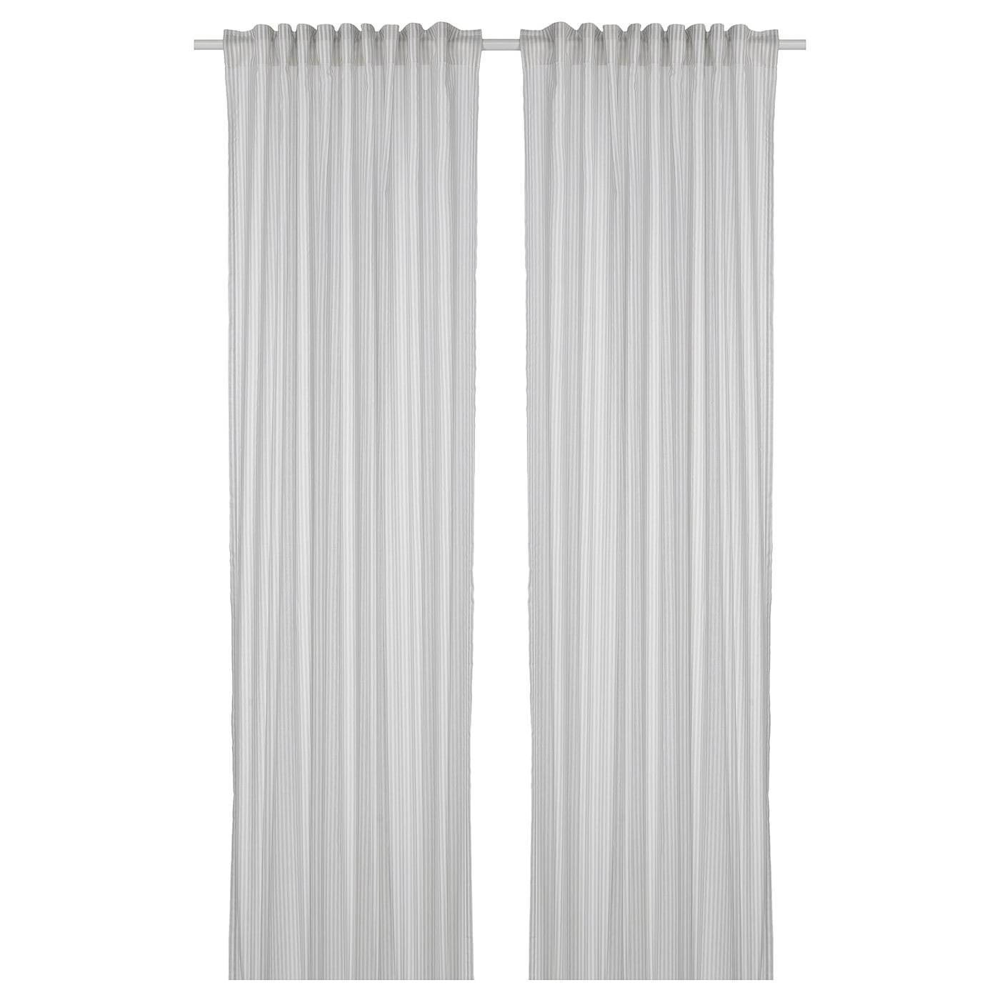 IKEA BYMOTT zasłona, 2 szt, biały/jasnoszary w paski/na taśmie, 120x300 cm
