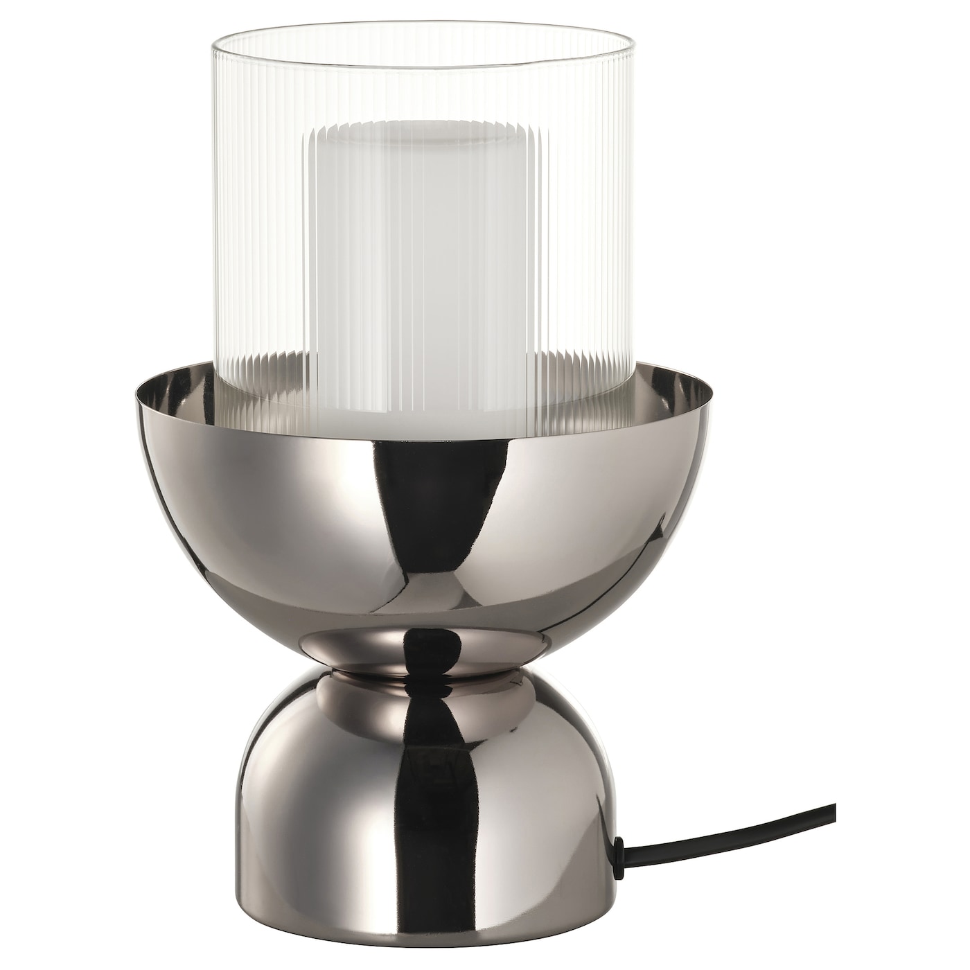 IKEA ACKJA / MOLNART lampa stołowa z żarówką, niklowano/cylinder w paski