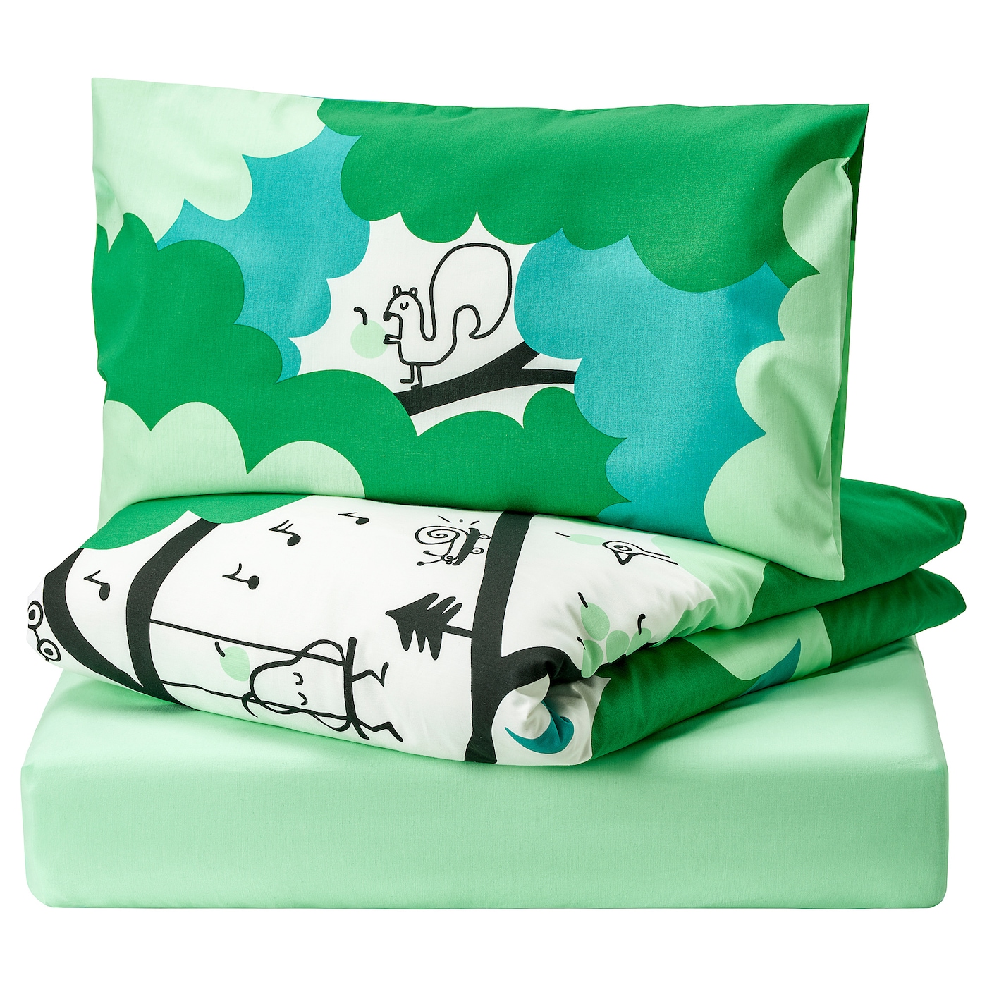 IKEA GRÖNFINK komplet pościeli do łóżeczka, 3 el, zielony/turkusowy, 60x120 cm