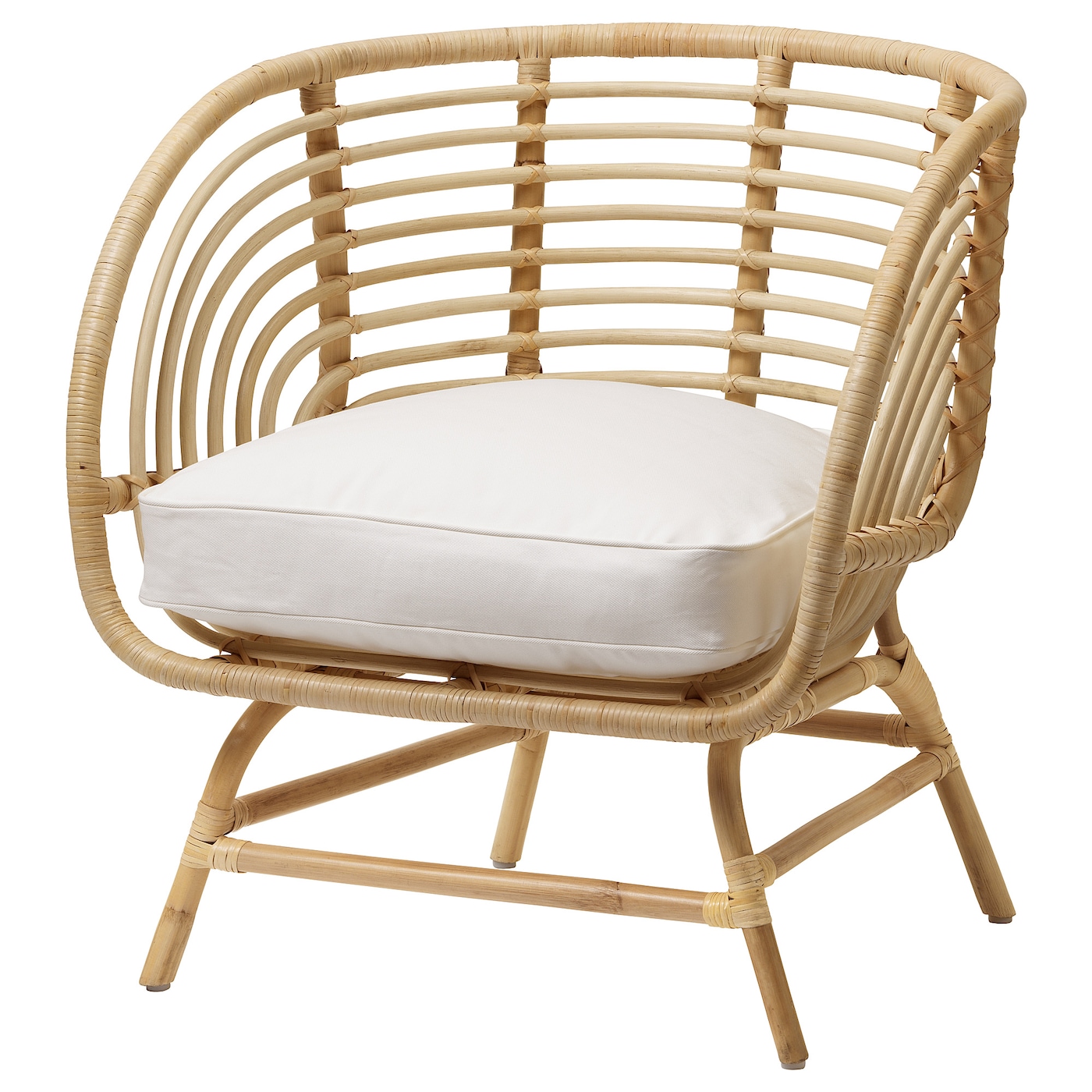 IKEA BUSKBO fotel, rattan/Djupvik biały, Wysokość oparcia: 42 cm