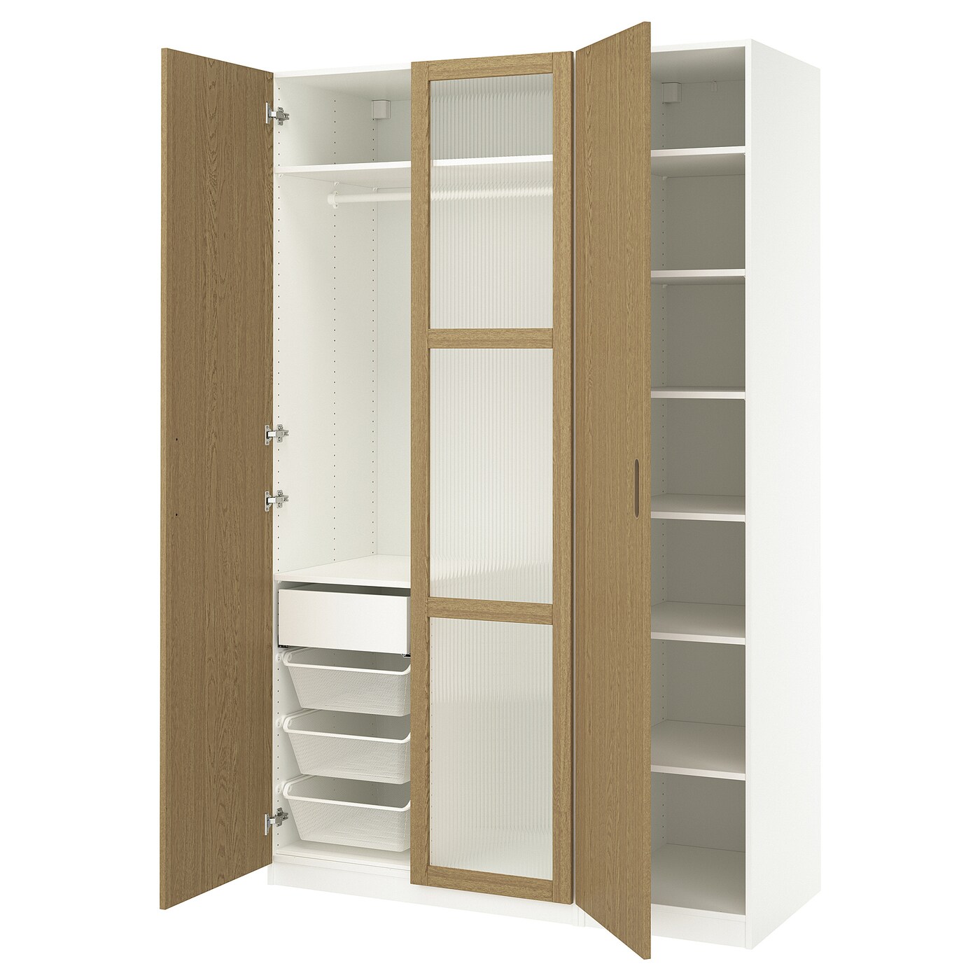 IKEA PAX / TONSTAD kombinacja szafy, biały/okl dęb szkło, 150x60x236 cm