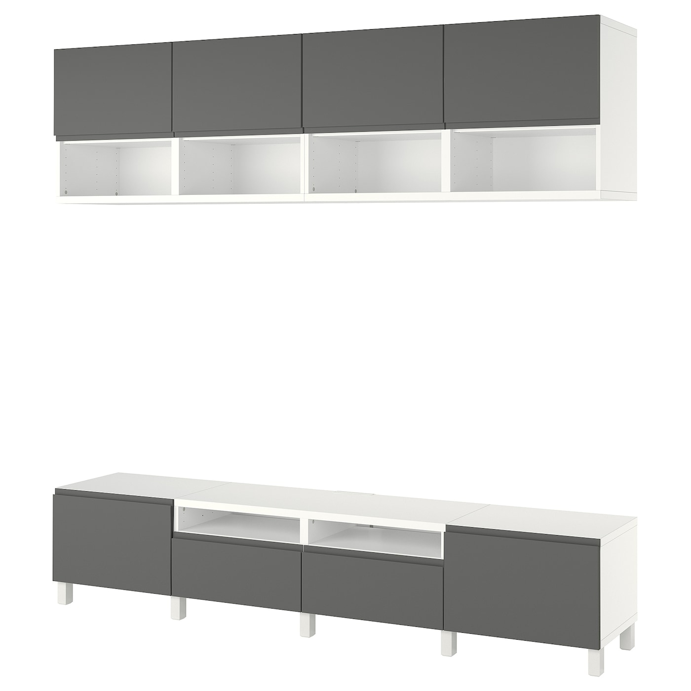 IKEA BESTÅ szafka pod TV, biały/Västerviken/Stubbarp ciemnoszary, 240x42x230 cm