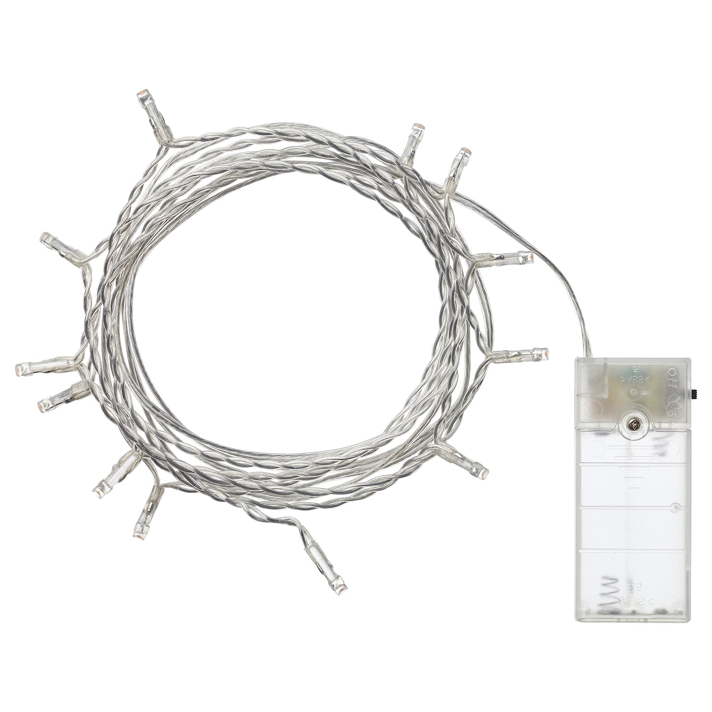 IKEA LEDFYR girlanda LED, 12 lampek, do wnętrz/na baterie srebrny, Długość do 1. lampy: 0.5 m