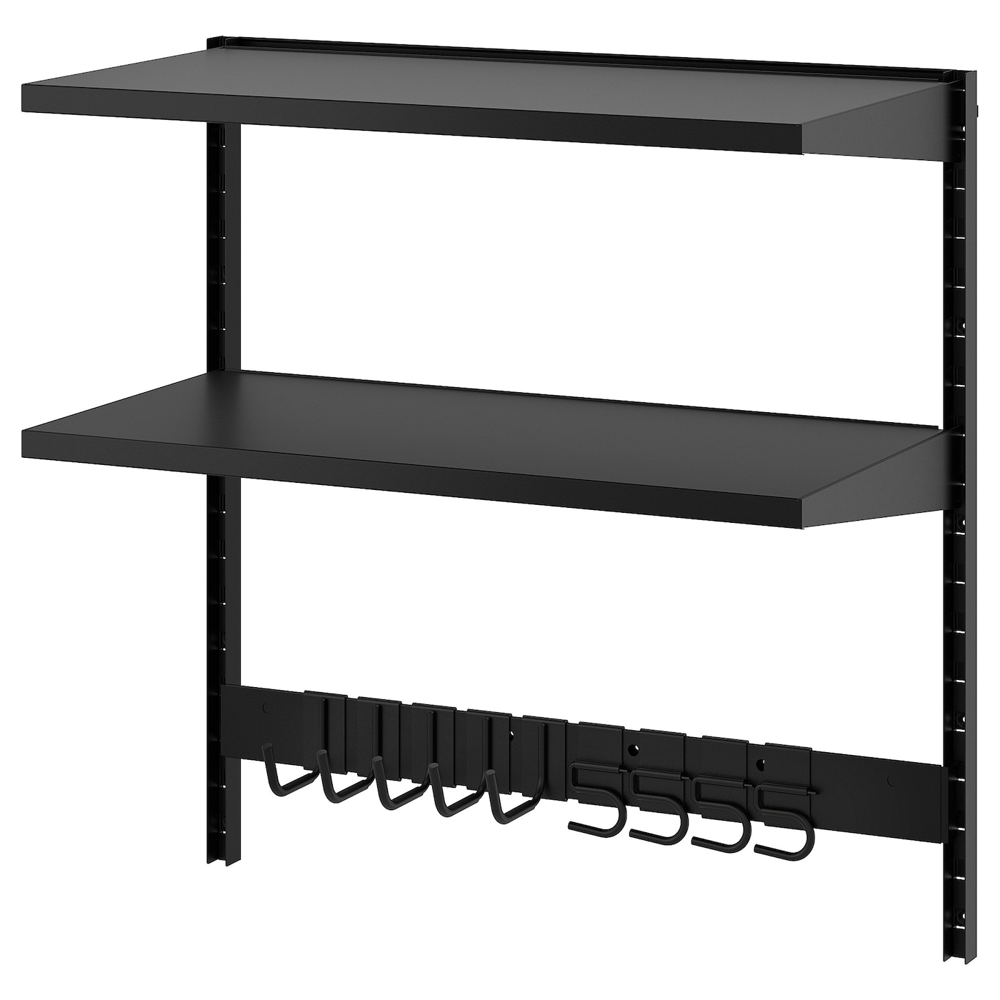 IKEA BROR półka ścienna kombinacja, z haczykami/2 półkami/czarny, 88x45x90 cm