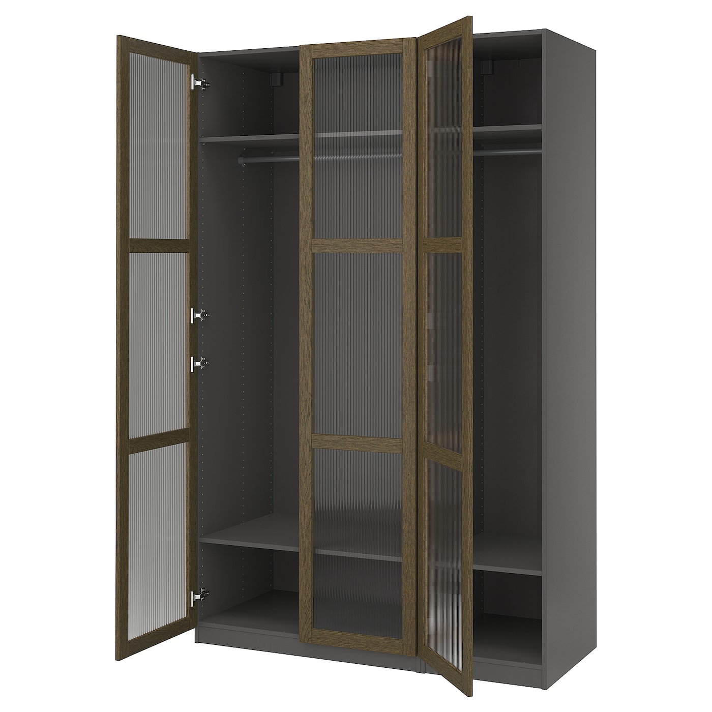 IKEA PAX / TONSTAD kombinacja szafy, ciemnoszary brązowy/bejcowana okleina dębowa szkło, 150x60x236 cm