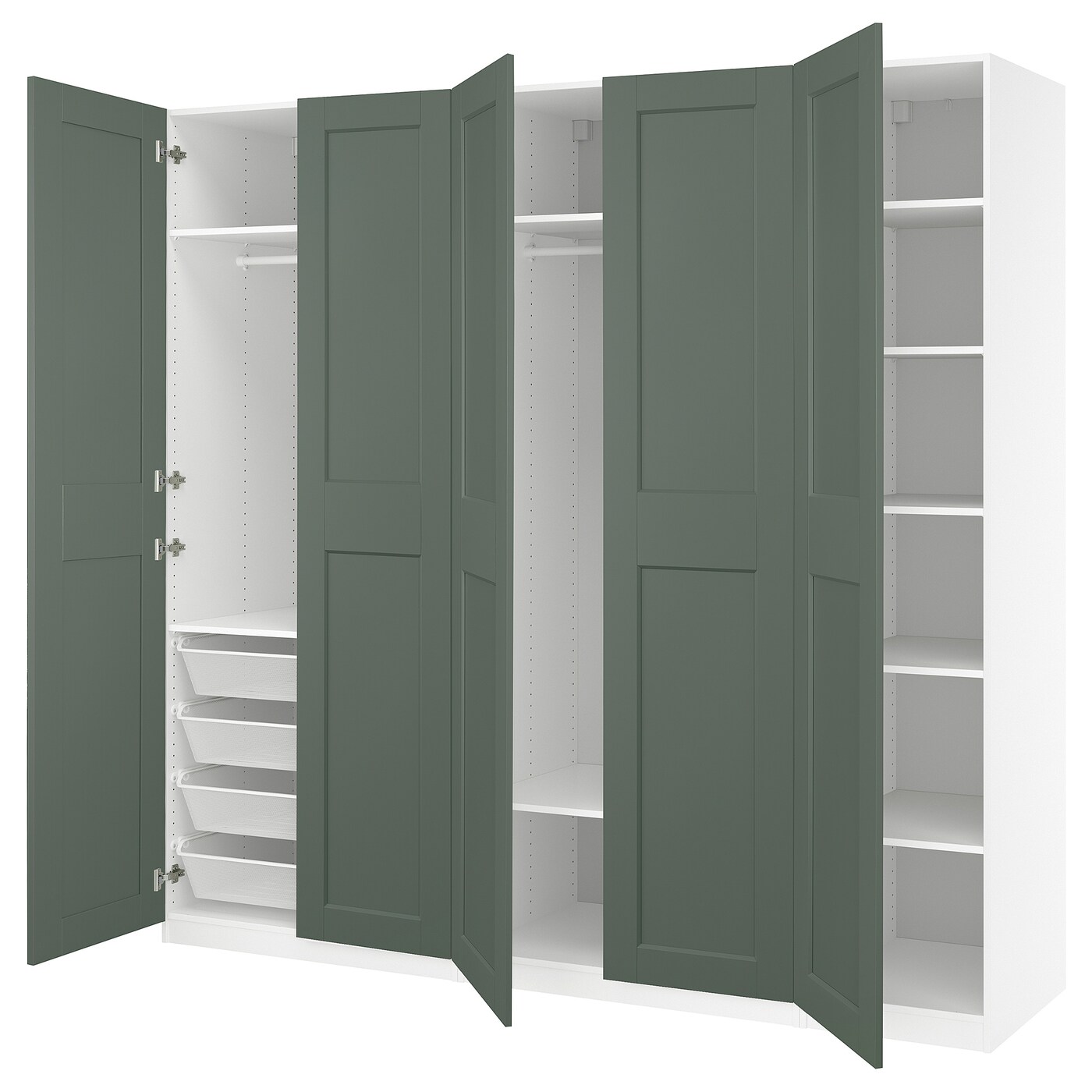 IKEA PAX / GRIMO kombinacja szafy, biały/szarozielony, 250x60x236 cm