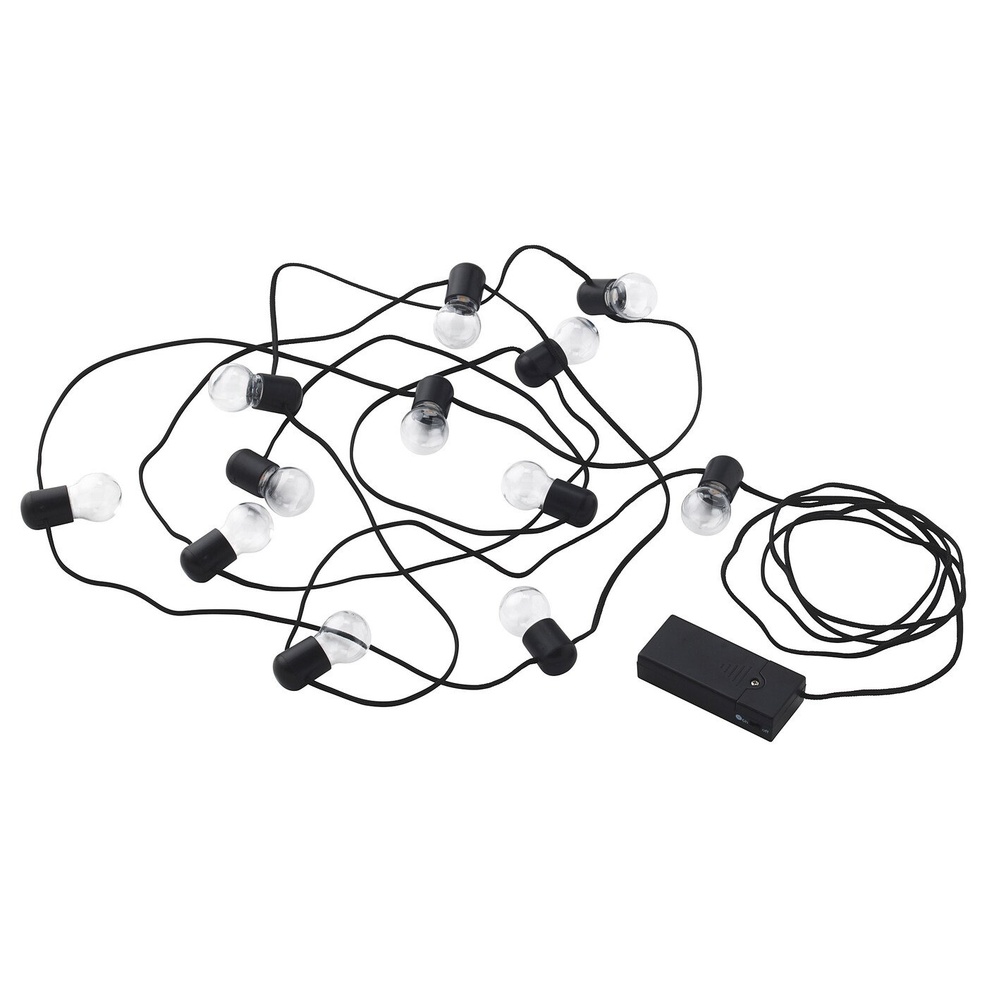 IKEA BLÖTSNÖ girlanda LED, 12 lampek, do wnętrz/na baterie czarny, Długość do 1. lampy: 1.5 m