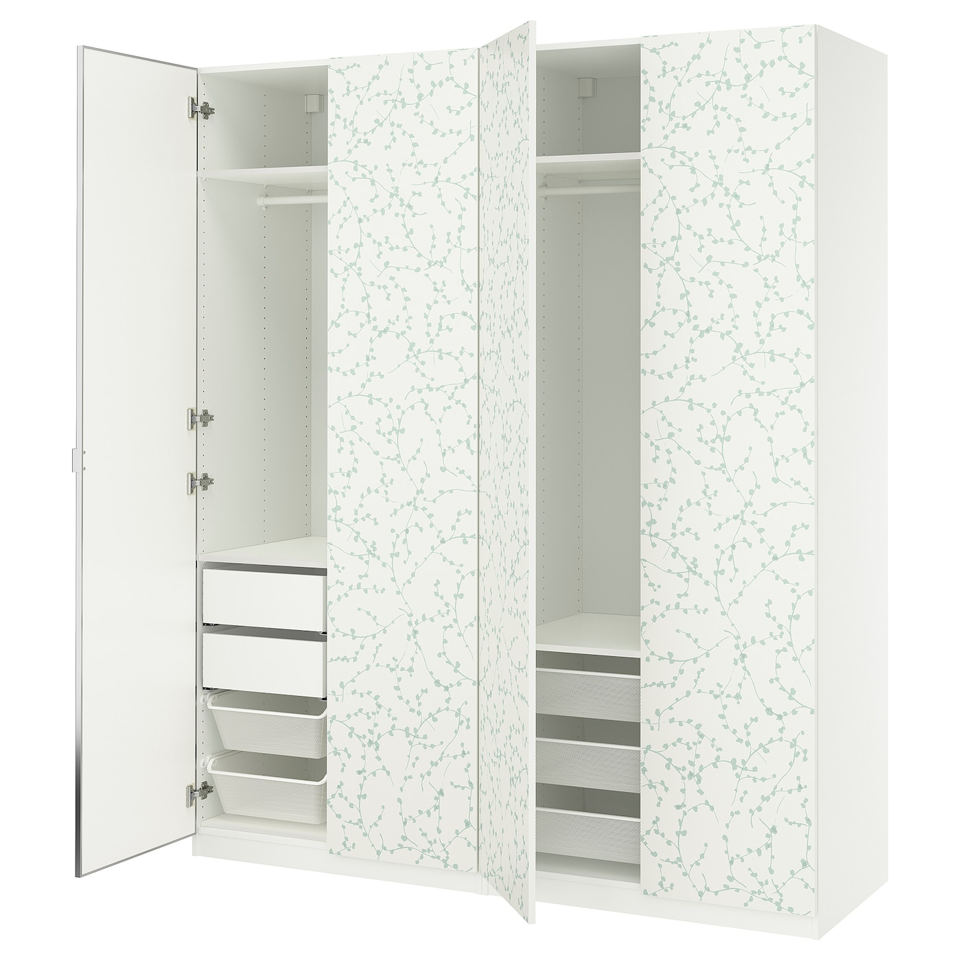 IKEA PAX / LINNABERG/ÅHEIM kombinacja szafy, biały wzór/lustro, 200x66x236 cm