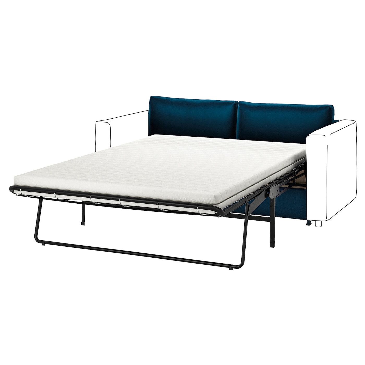 IKEA VIMLE sekcja 2-os sofa rozkładana, Djuparp ciemnozielononiebieski, Wysokość łóżka: 53 cm