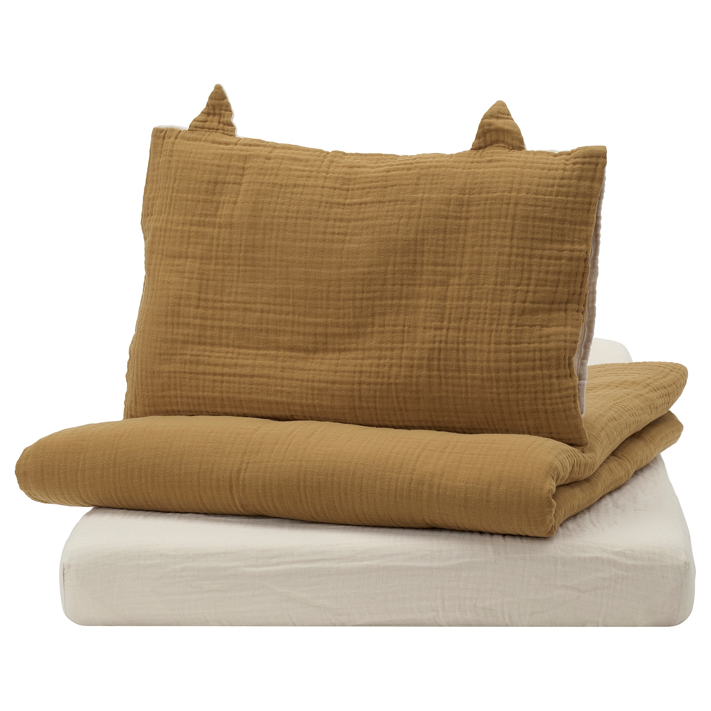 IKEA GULDVÄVARE komplet pościeli do łóżeczka, 3 el, ciemnożółty/beżowy, 60x120 cm