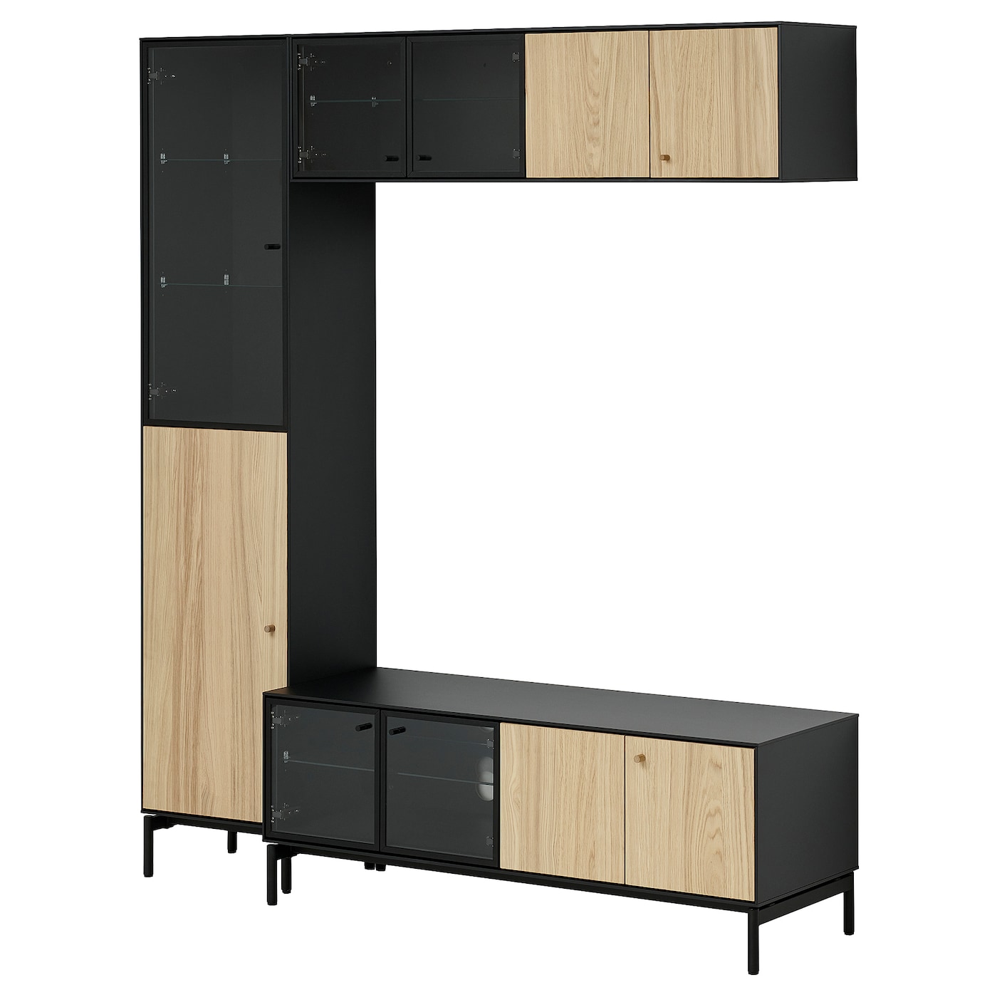 IKEA BOASTAD szafka pod TV, czarny/okl dęb, 163x42x185 cm