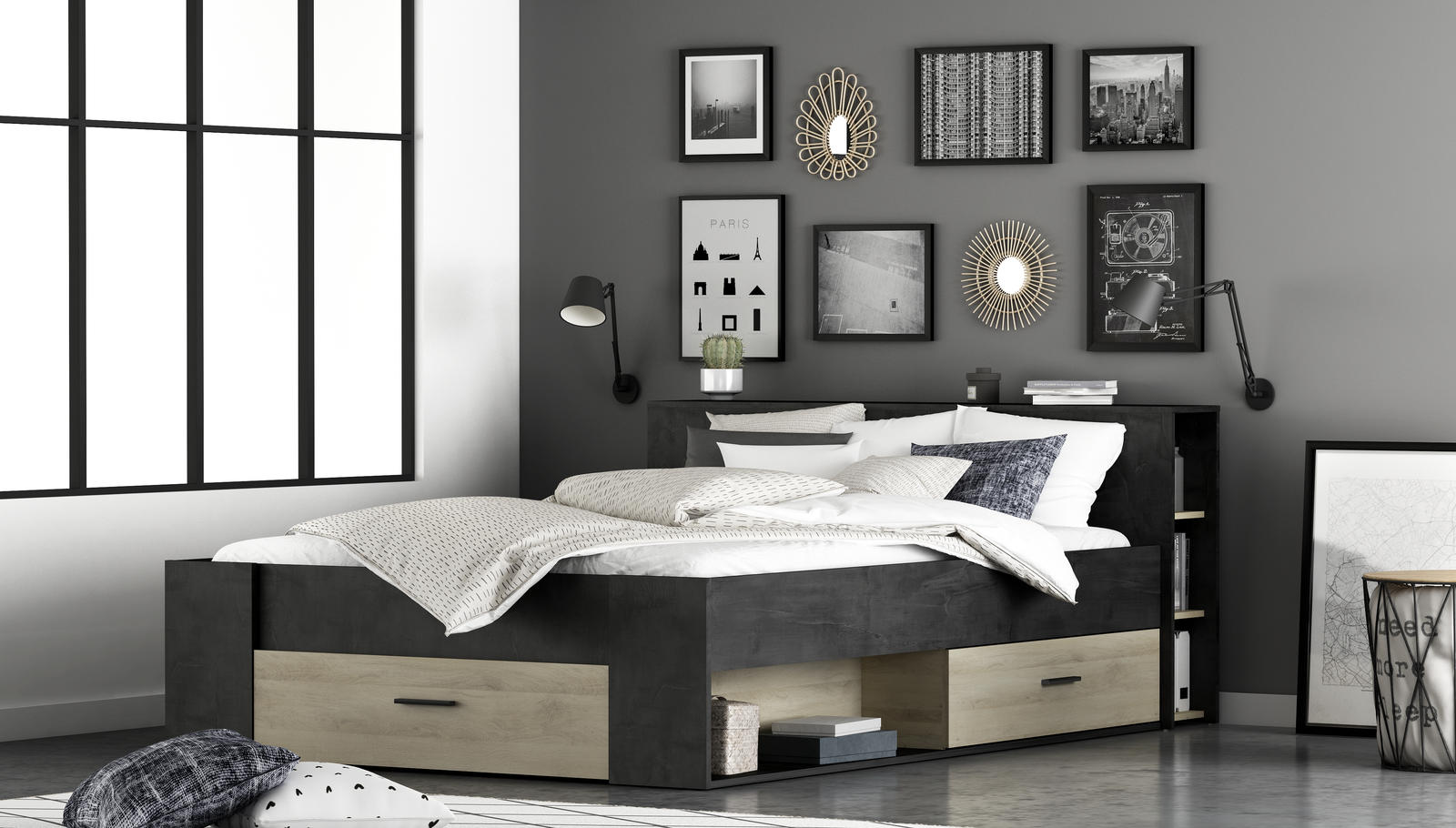 Łóżko z przestrzenią Space medium black