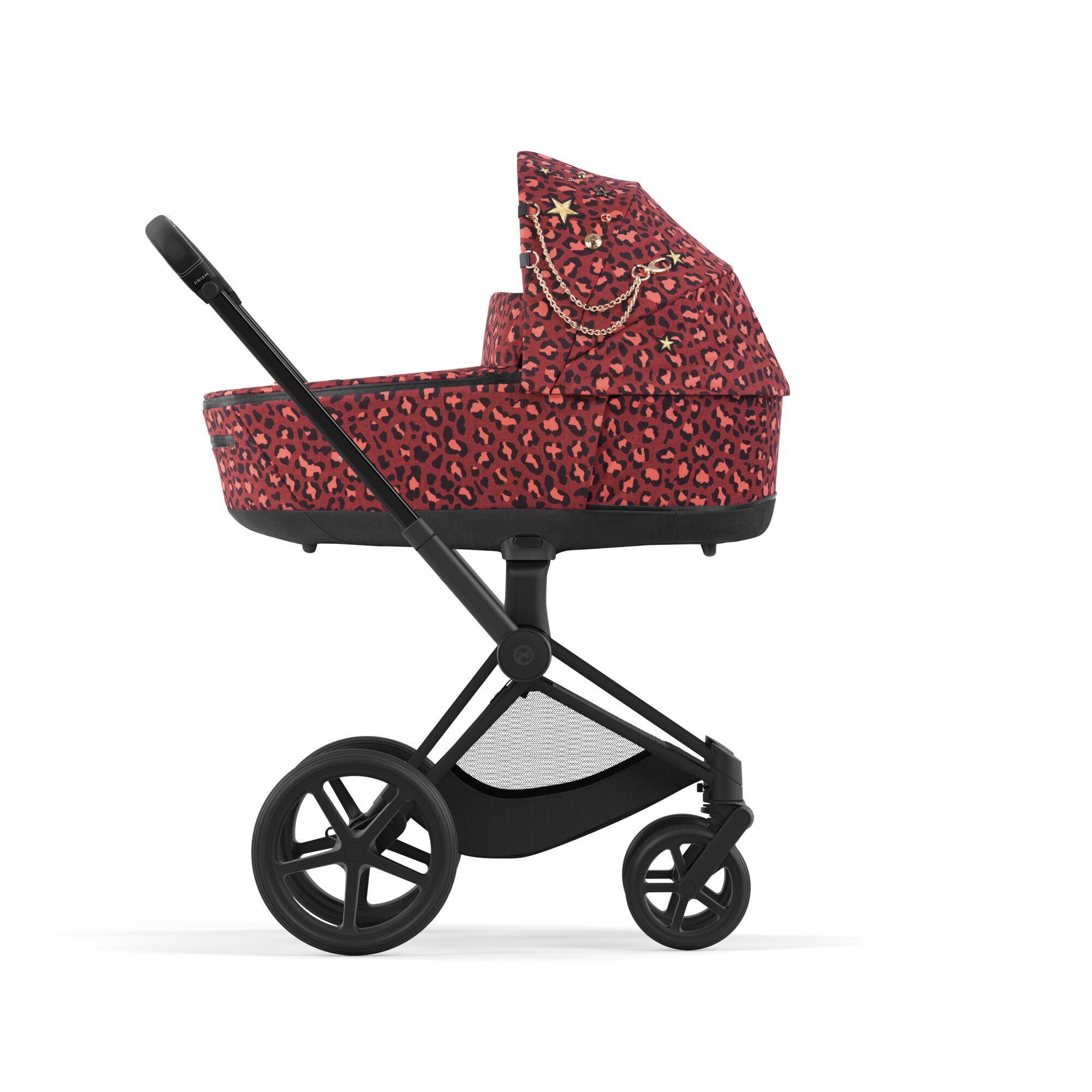 Cybex Priam 4.0 Rockstar by Alec Voelkel - rama ze stelażem siedziska i z gondolą Lux-Rockstar by Alec Voelkel-Chrome z brązową rączką