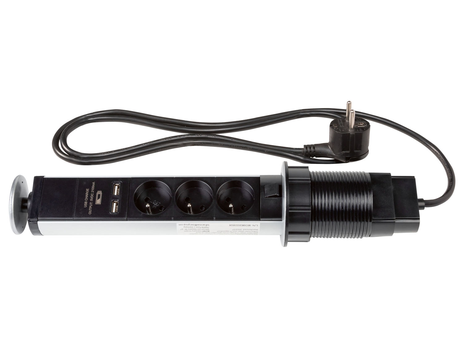 Silvercrest Aluminiowa listwa zasilającą blakowa, 3/4 x, 2 porty USB Z 3 gniazdkami