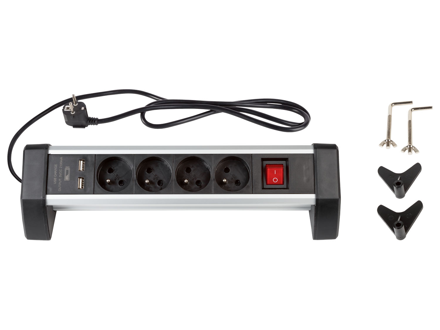 Silvercrest Aluminiowa listwa zasilającą blakowa, 3/4 x, 2 porty USB Z 4 gniazdkami