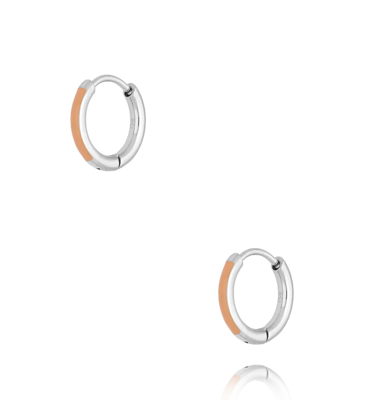 Kolczyki srebrne koła z brzoskwiniową emalią Enamel Small Hoops - By Dziubeka