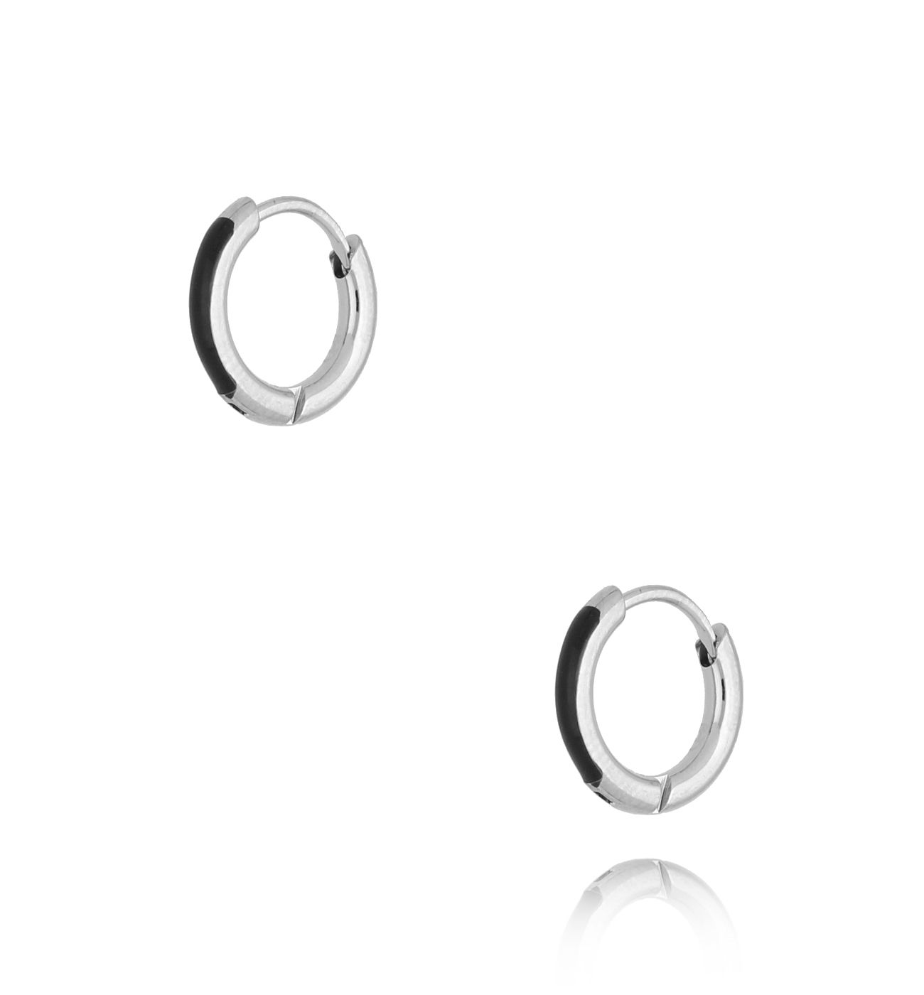 Kolczyki srebrne koła z czarną emalią Enamel Small Hoops - By Dziubeka