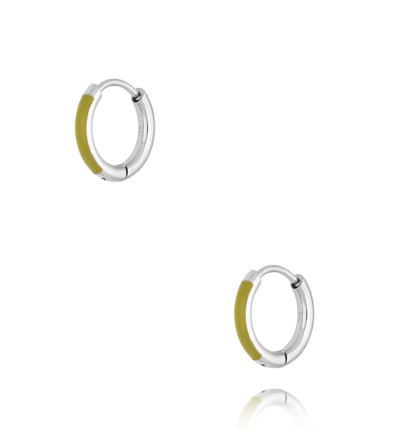 Kolczyki srebrne koła z zieloną emalią Enamel Small Hoops - By Dziubeka