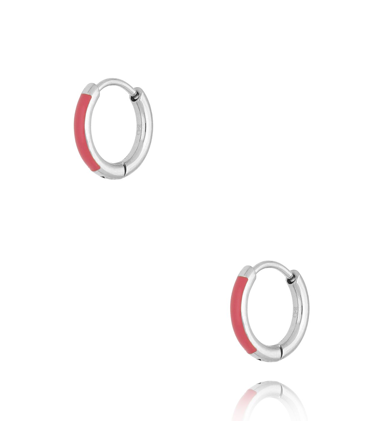 Kolczyki srebrne koła z różową emalią Enamel Small Hoops - By Dziubeka