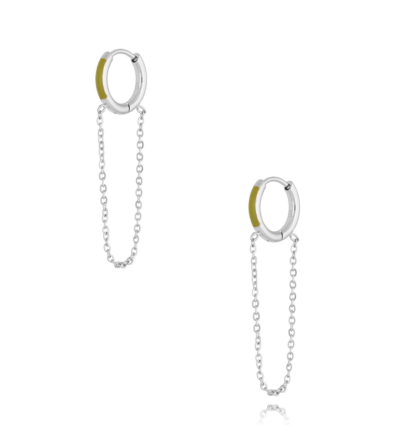 Kolczyki koła z zieloną emalią i łańcuszkiem Enamel Hoops - By Dziubeka