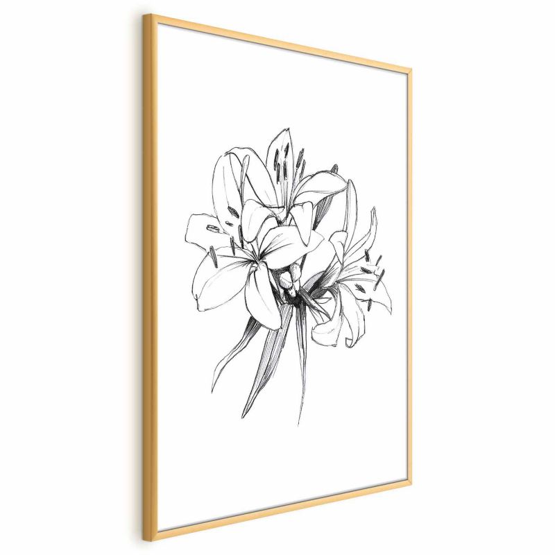 Plakat Artgeist Rysowane kwiaty 60x90 cm z ramą złotą 1 szt