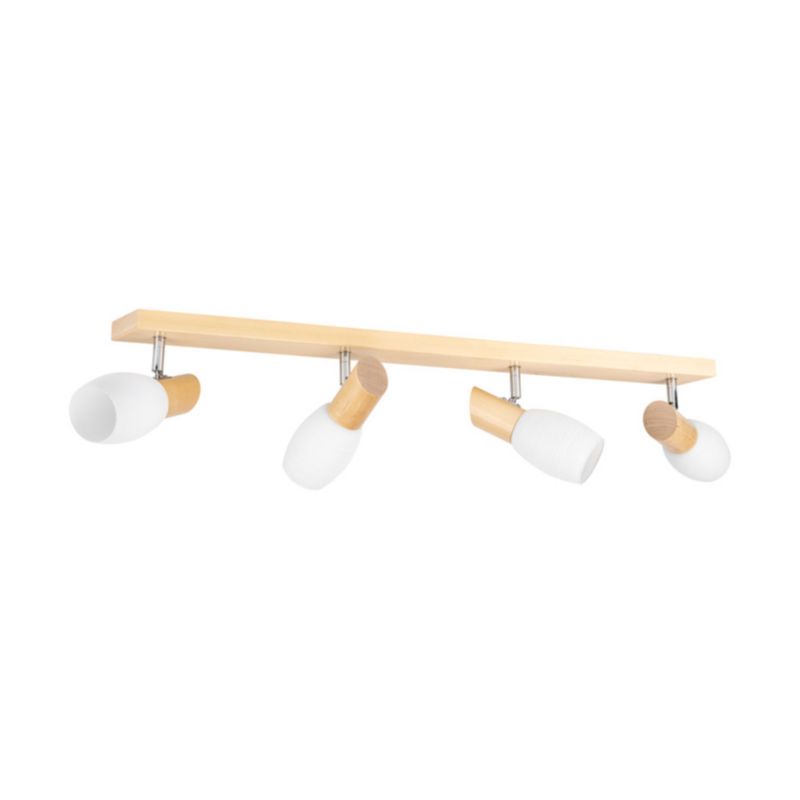 Drewniana Lampa Sufitowa SPOT Light 4xE14 Max.40W Naturalna Brzoza FSC, Biały Szklany Klosz, Polski Producent, 1 szt.