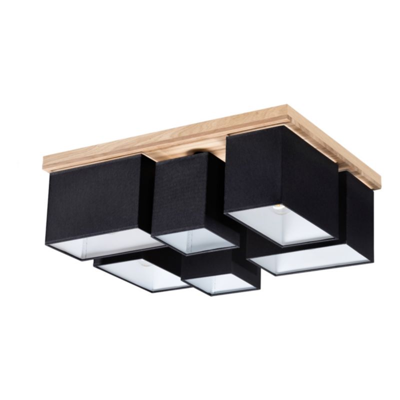 Drewniana Lampa Sufitowa SPOT Light 6xE27 Max.25W Dąb Olejowany FSC w Połączeniu z Czarnymi Abażurami, 1 szt.