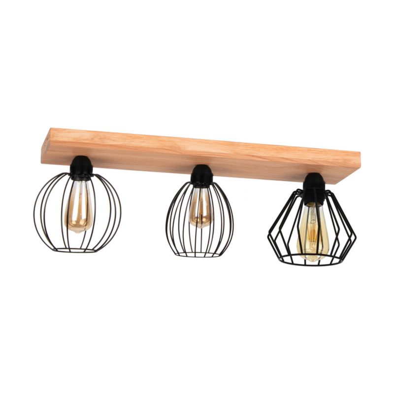 Drewniana Lampa Sufitowa SPOT Light 3xE27 Max.60W Drewno Sosnowe Brązowe FSC z Czarnymi Kloszami, 1 szt.