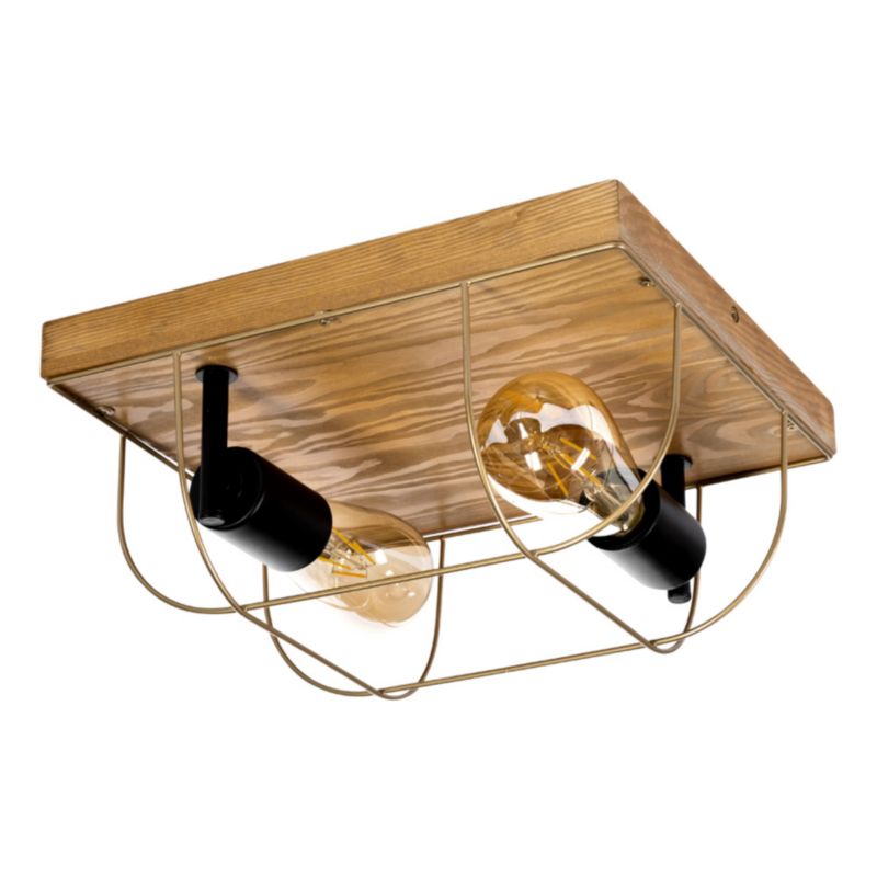 Drewniana Lampa Sufitowa SPOT Light 2xE27 Max.15W LED Drewno Sosnowe Brązowe FSC z Złotymi Detalami, 1 szt.