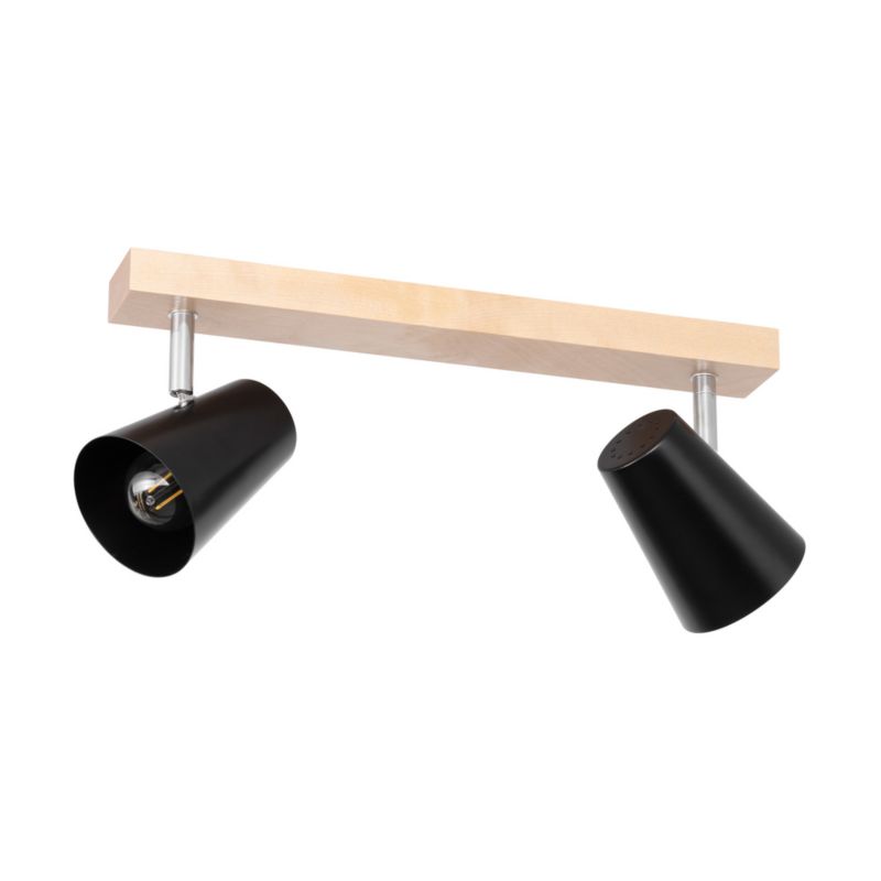 Drewniana Lampa Sufitowa SPOT Light 2xE14 Max.40W Naturalna Brzoza z Czarnym Kloszem, Polski Producent, 1 szt.