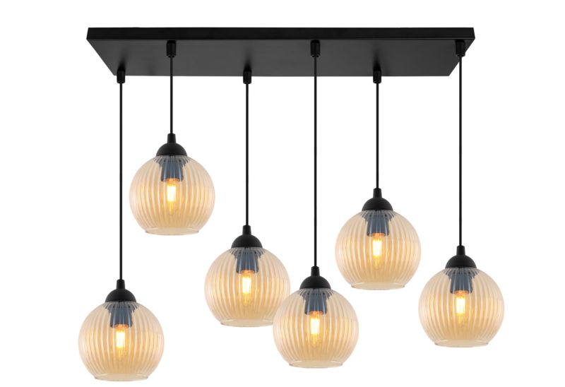 Lampa sufitowa wisząca Light Home LH Riffle 6x E27 60W miodowa kula 1szt.