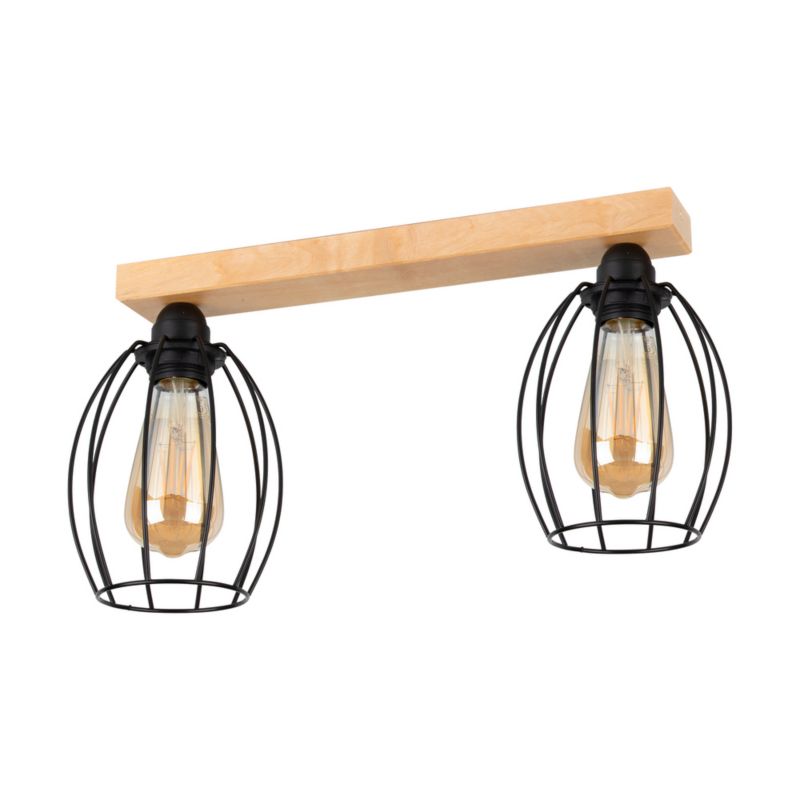 Drewniana Lampa Sufitowa SPOT Light 2xE27 Max.60W Naturalna Brzoza z Akcentem Czerni, Polski Producent, 1 szt.
