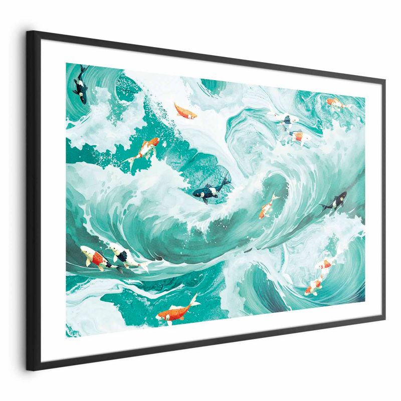 Plakat Artgeist Ryby i fale 60x40 cm z ramą czarną 1 szt