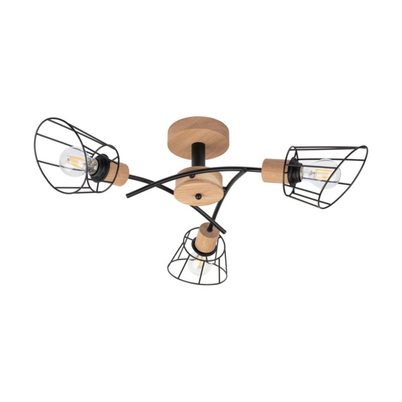Drewniana Lampa Sufitowa SPOT Light 3xE27 Max.40W Dąb Olejowany FSC z Detalem Czerni, Polski Producent, 1 szt.