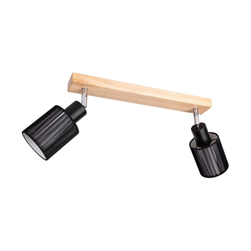 Drewniana Lampa Sufitowa SPOT Light 2xE14 Max.40W Naturalna Brzoza FSC z Czarną Tkaniną, Polski Producent, 1 szt.